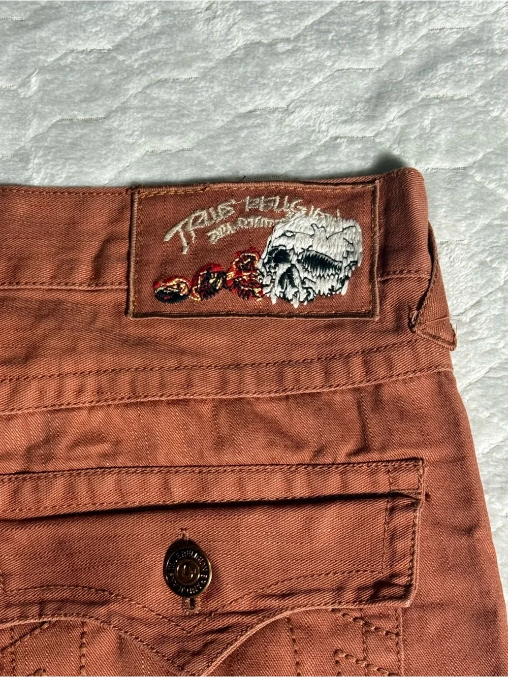 True Religion USA Ricky Distressed Jeans 38x32 Rust Wide Leg Y2K Skater Grunge