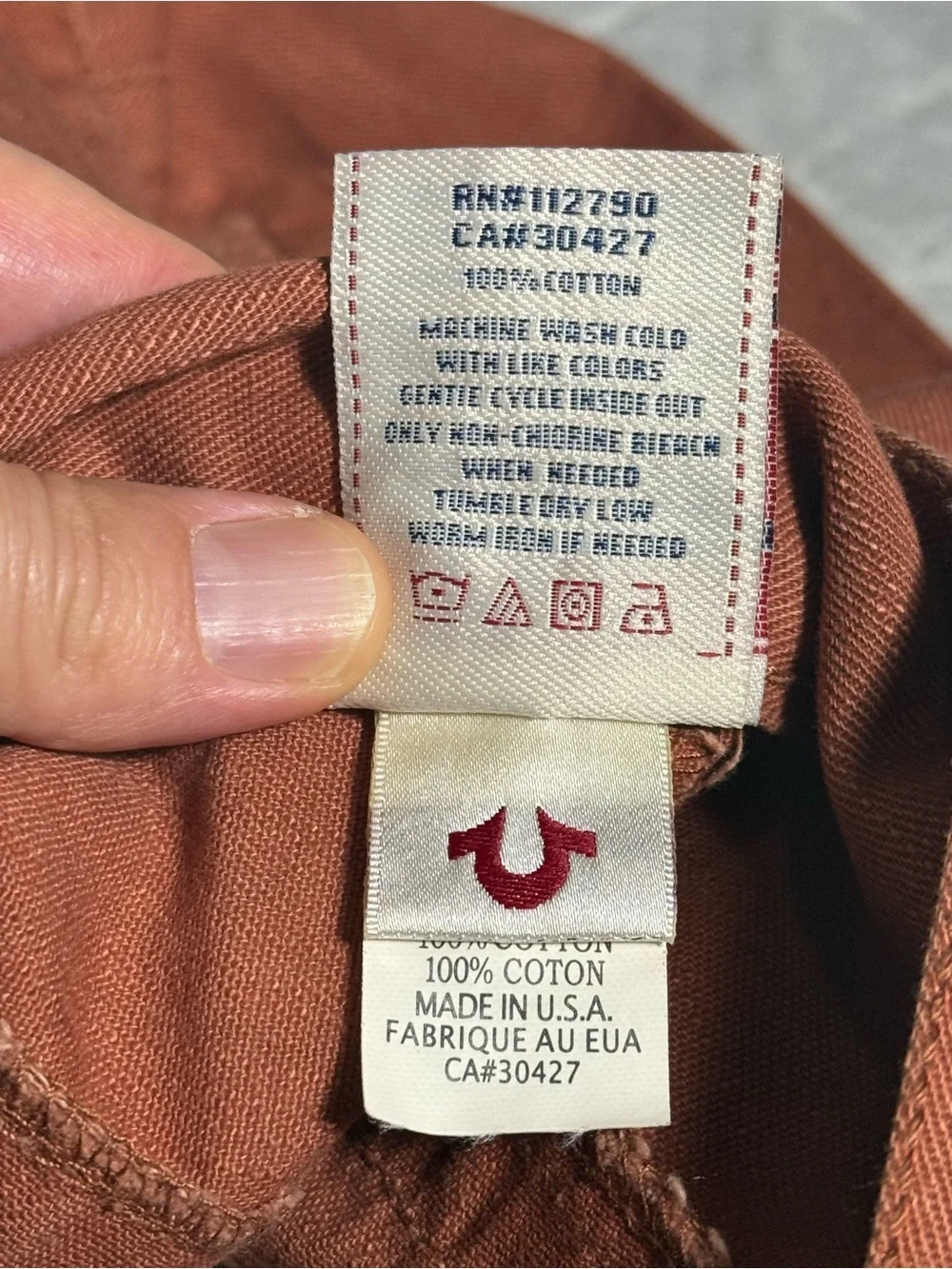 True Religion USA Ricky Distressed Jeans 38x32 Rust Wide Leg Y2K Skater Grunge
