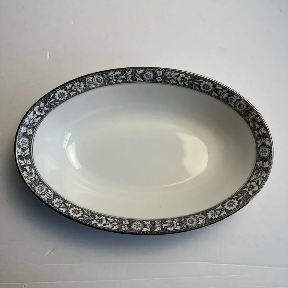 Vintage Sango China Japan‎ Navarro Grey Floral Design Oval Vegetable Bowl 6283