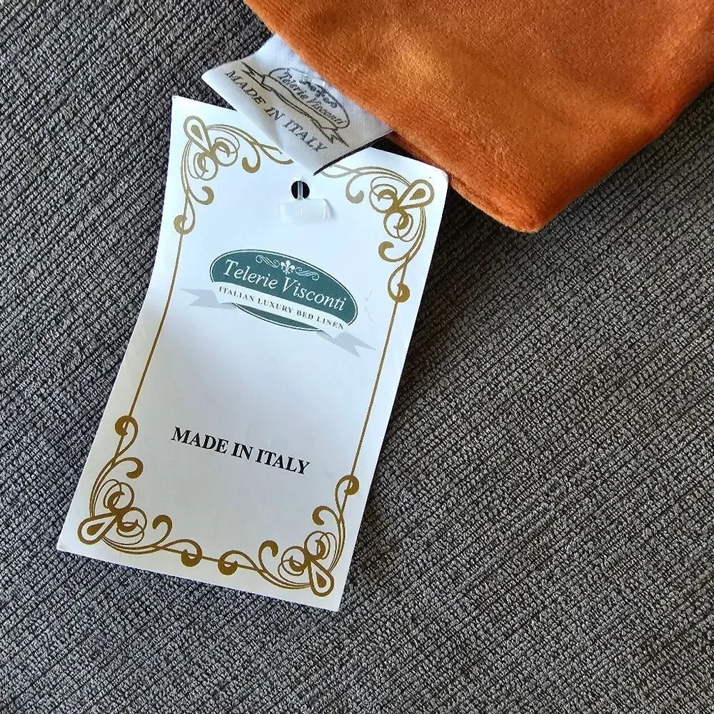 TELERIE VISCONTI VENETIAN VELVET ITALIAN LUXURY PILLOW 20x20 SHAM orange bronze