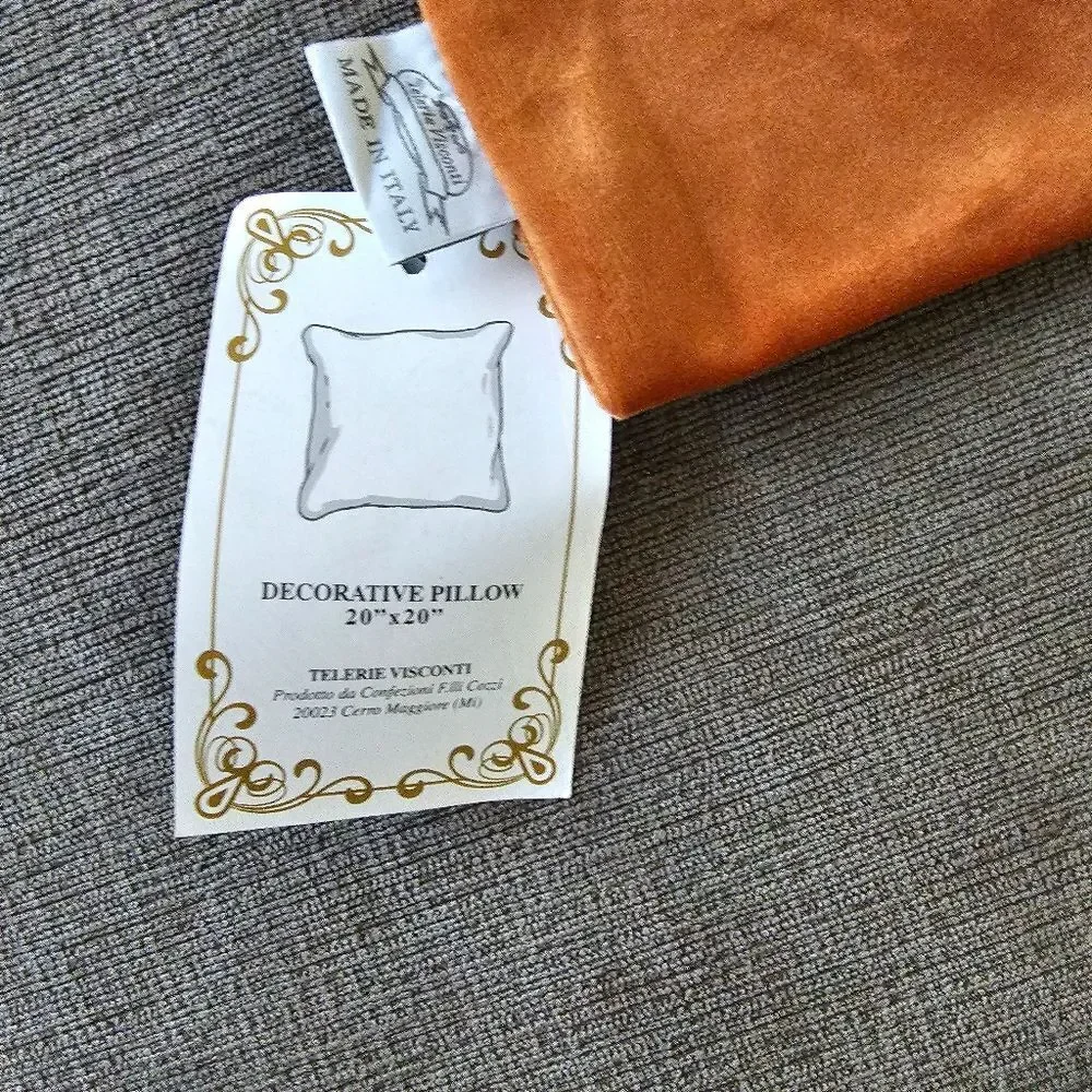 TELERIE VISCONTI VENETIAN VELVET ITALIAN LUXURY PILLOW 20x20 SHAM orange bronze