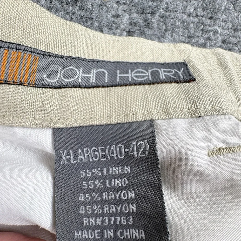 John Henry Pants Men XL 40-42 Beige Linen Blend Cargo Relaxed Coastal Minimalist