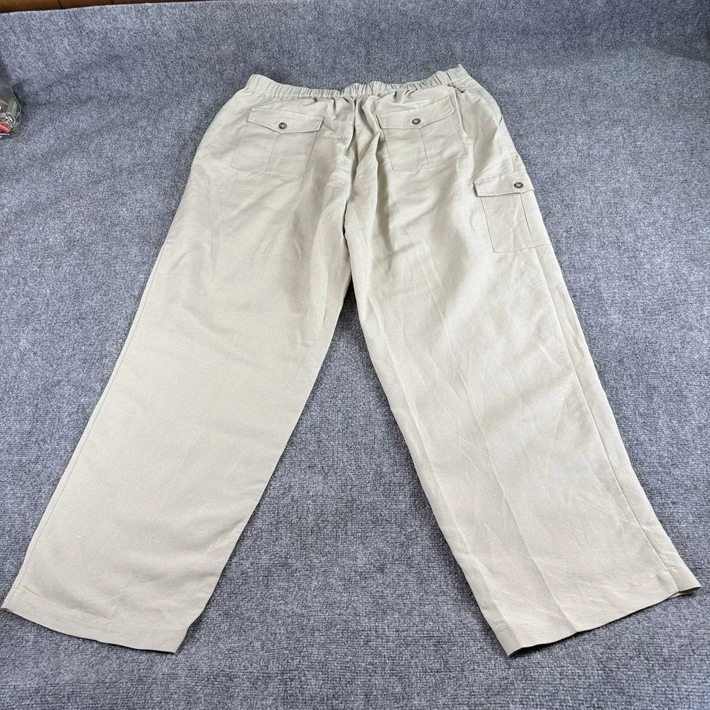 John Henry Pants Men XL 40-42 Beige Linen Blend Cargo Relaxed Coastal Minimalist