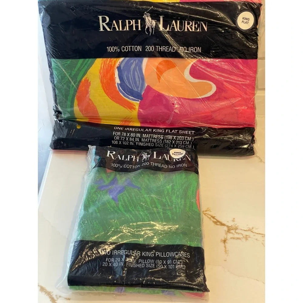 IRREGULAR‎ Vintage Ralph Lauren Costa Paradiso King Flat Sheet & 2 Pillowcases