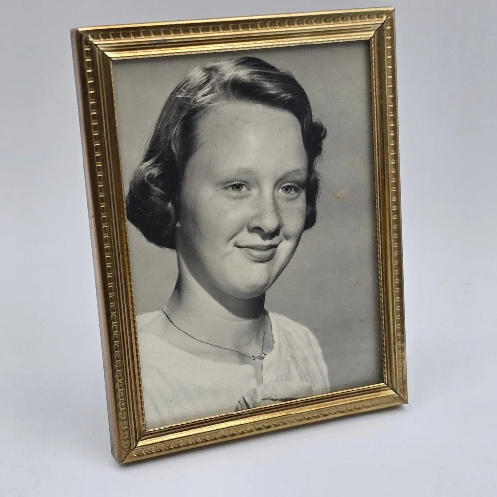 MCM Brass/Gold Tone Metal Picture Frames With Photo‎ Of Teen Girl 70s