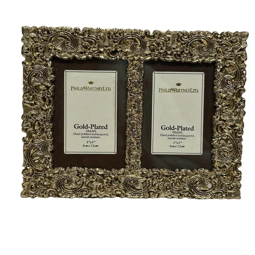 Philip Whitney Dual Photo Frame 6 Inch Ornate Gold Plated Double Picture‎ New