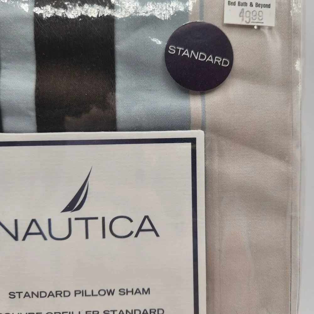 Nautica West End One Standard Pillow Sham 20 x 26 Cotton Teal Brown Tan Stripes