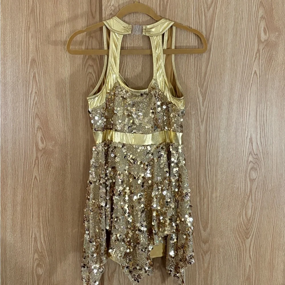 Sparkling Gold Sequin Jazz Hip Hop Dance Costume Dress/Shorts