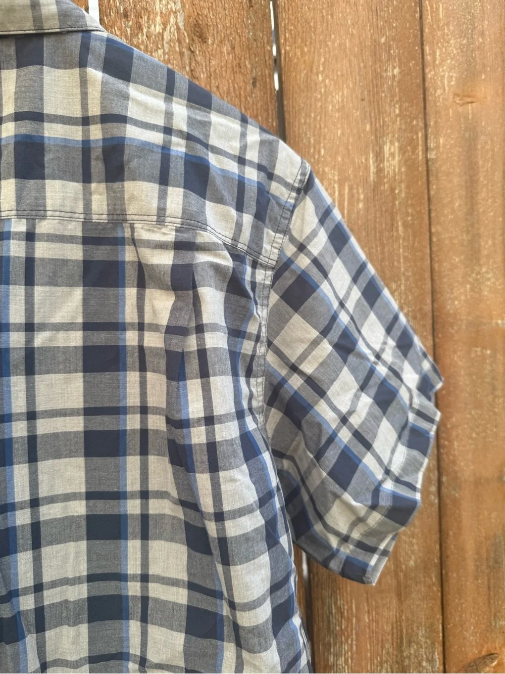 North Face Men's Blue Gray Plaid Short Sleeve Snap Button Down Shirt Size Large