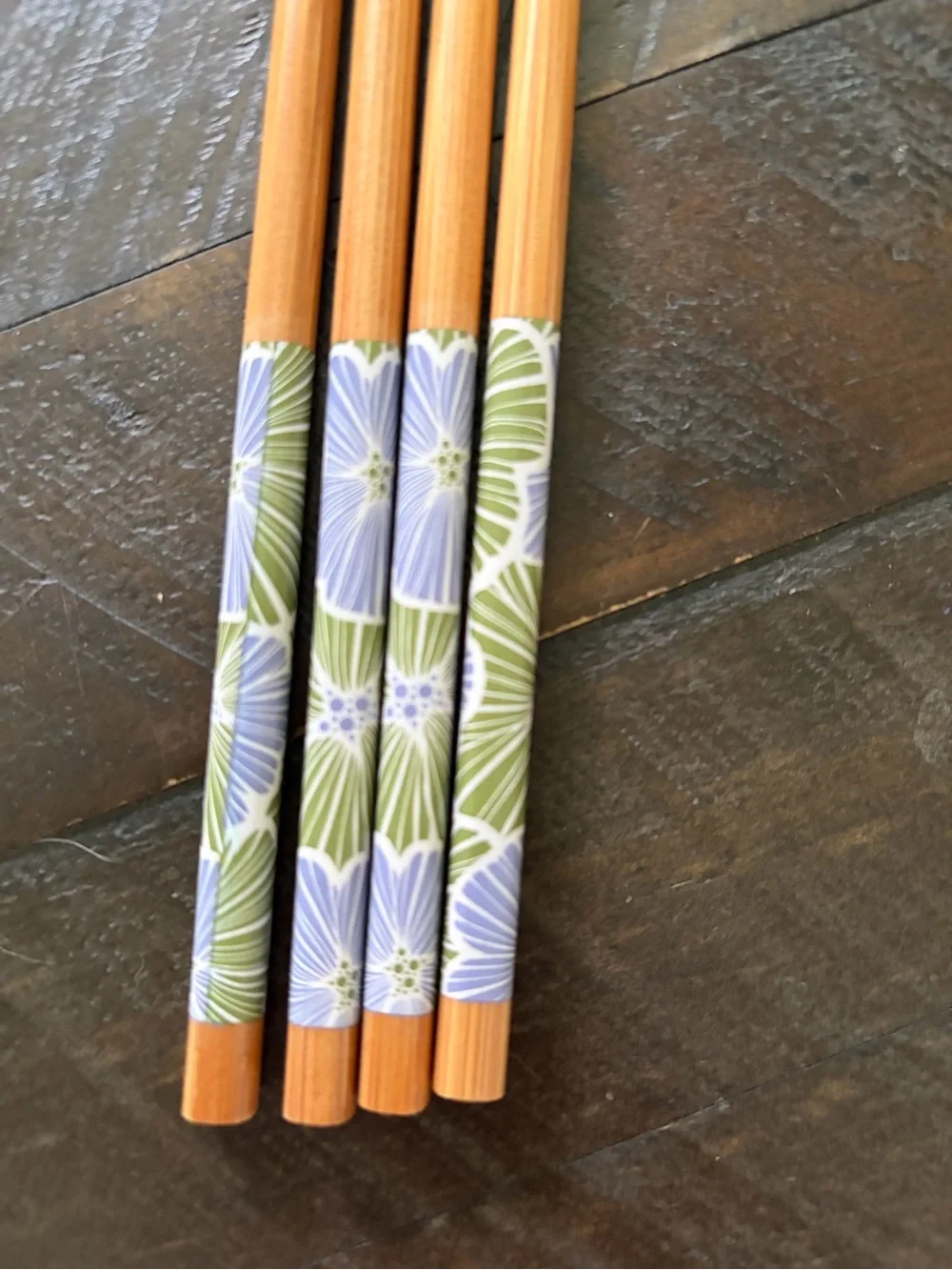Bamboo Chopsticks with Green & Purple Floral Grip