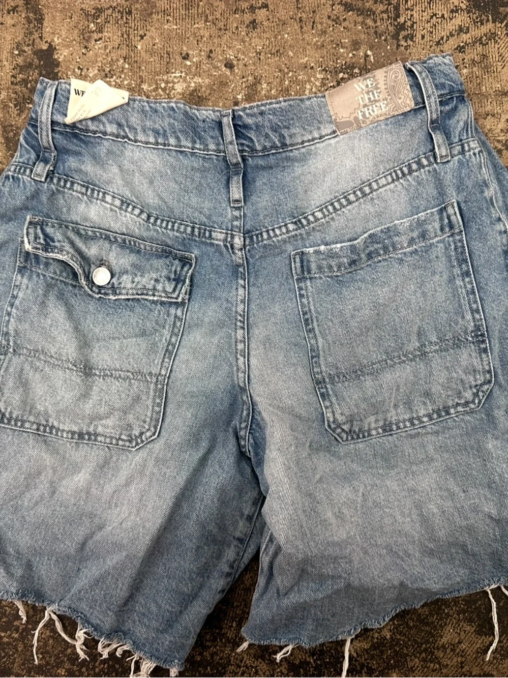 WE THE FREE Boomerang High Rise Long  Bermuda Denim Shorts Blue Size 30 NWT