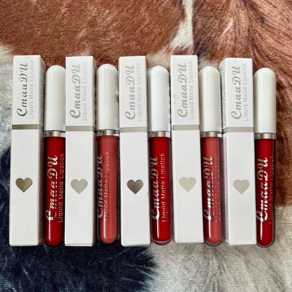 Brand New CmaaDu Set of 5 Matte Liquid Lipsticks 13 Ruby Red & 01 Waterproof