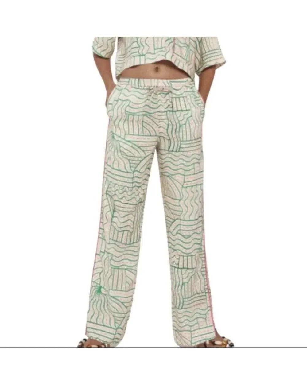 Zara Linen Blend Graffiti Print Pants size XS