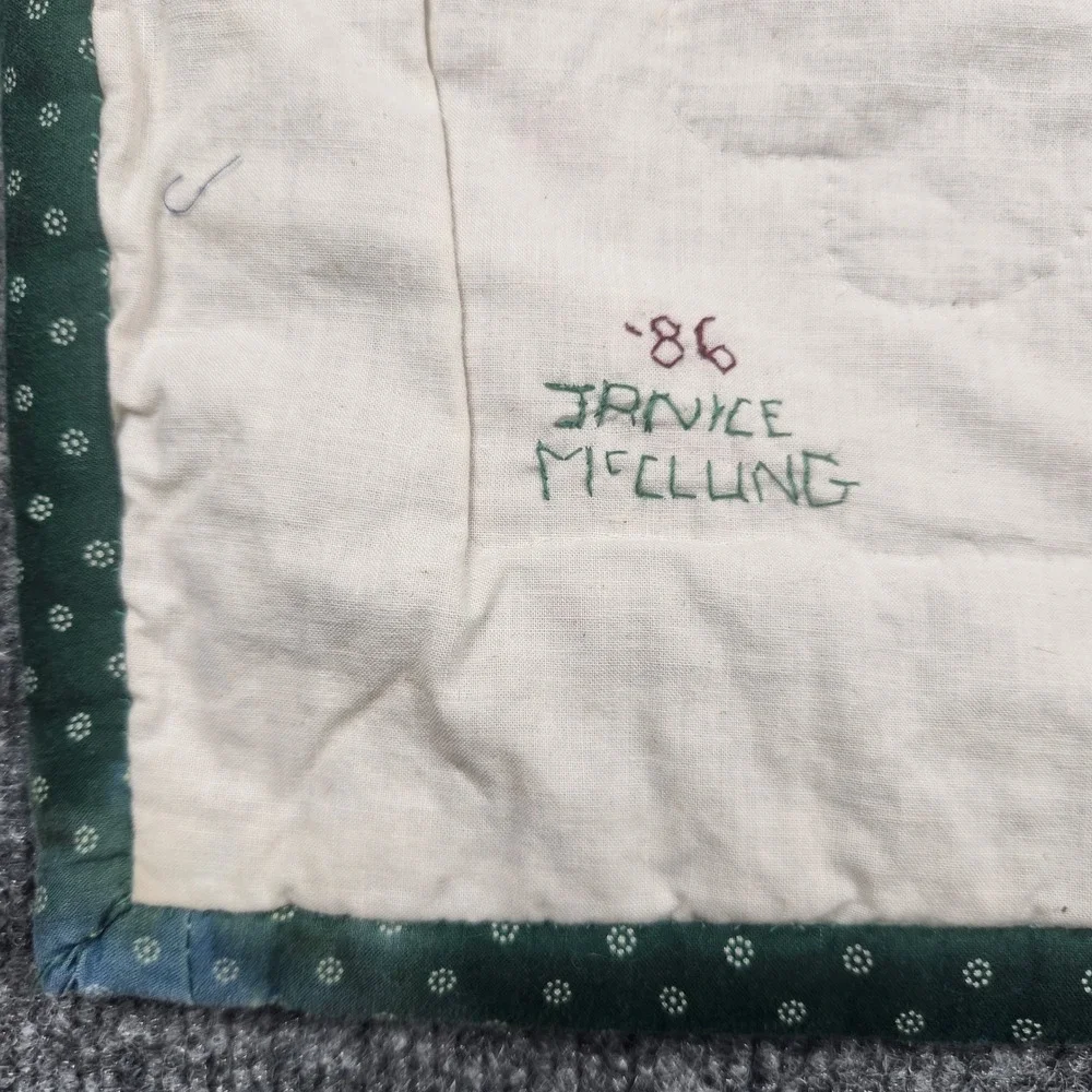 Vintage Hand Stitched Pineapple Welcome Quilt Wall Hanging Purple Green 25x31