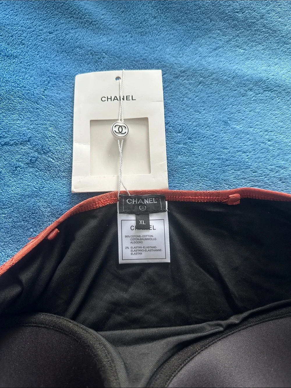 CHANEL Burnt Orange Monogram Strapless One-Piece Swimsuit/Bodysuit