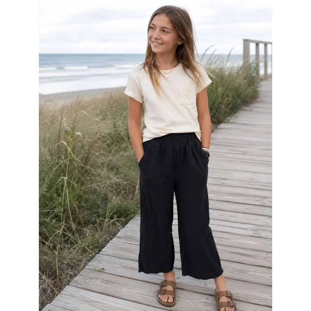 Black Old Navy Girl's Gauzy Palazzo Pants XL Beachy Coastal Wide Leg Pull On