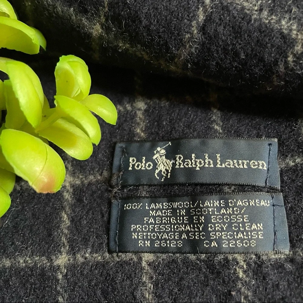 Polo Ralph Lauren 100% Lambs Wool Plaid Blue Fringe Scarf