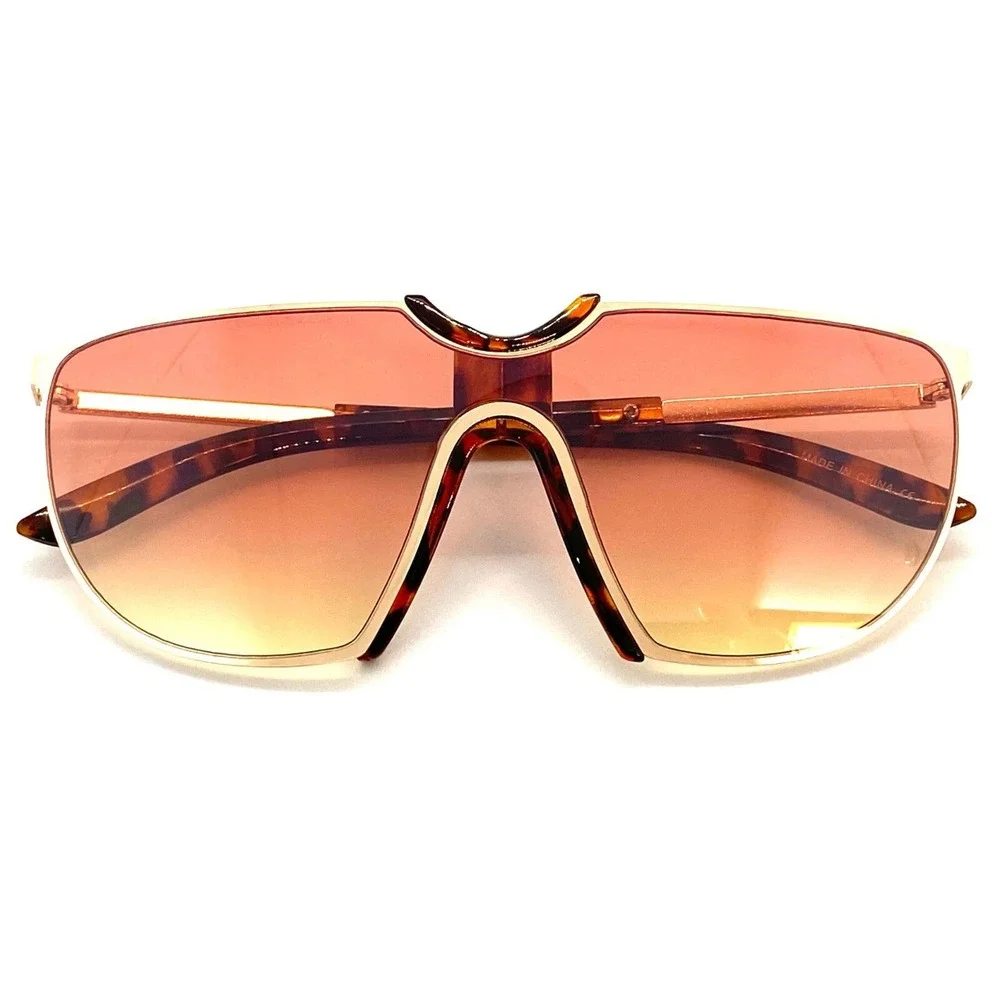 Oversized Shield Sunglasses Fashion Visor Gold Frame Tortoise Accents Trendy New