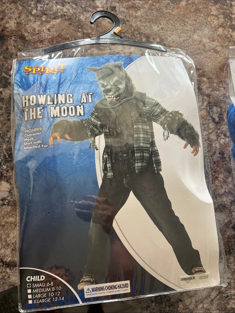 Spirit Child Werewolf Costume with Green Plaid Shirt and Gray Fur