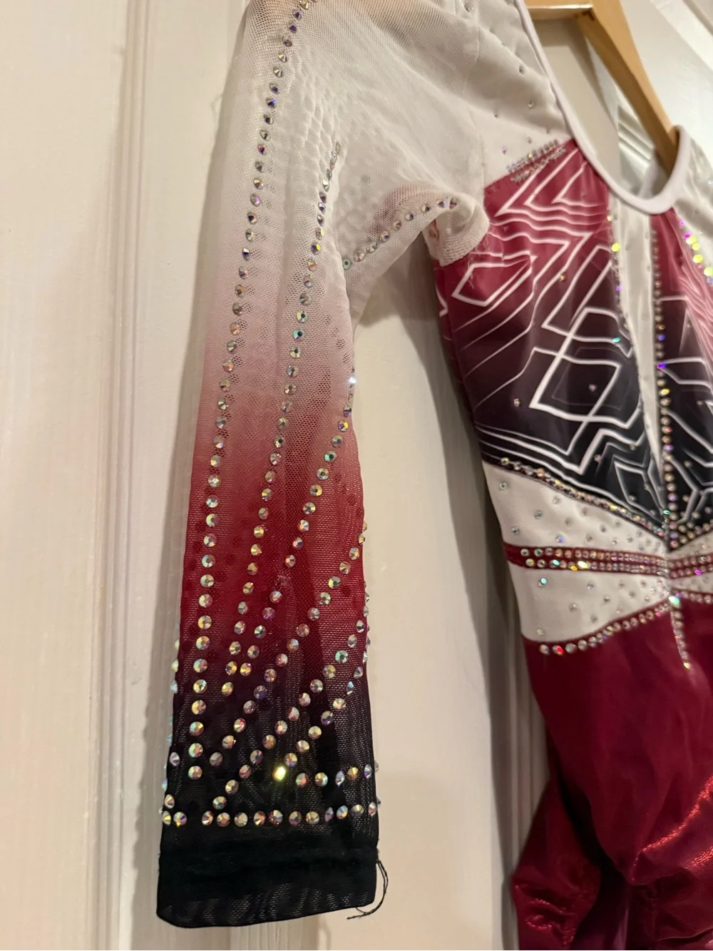 GKelite size 12 Girls Maroon Ombre Gymnastics Leotard unitard w/ Crystal Accents