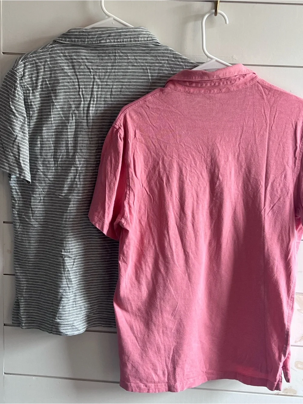 2 J. Crew Men’s Polos in Salmon and Black and White Stripe with Chest Pocket