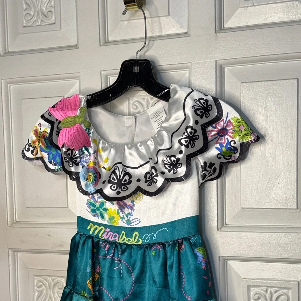Disney Mirabel Madriga Teal and White Floral Dress Size 4-6X