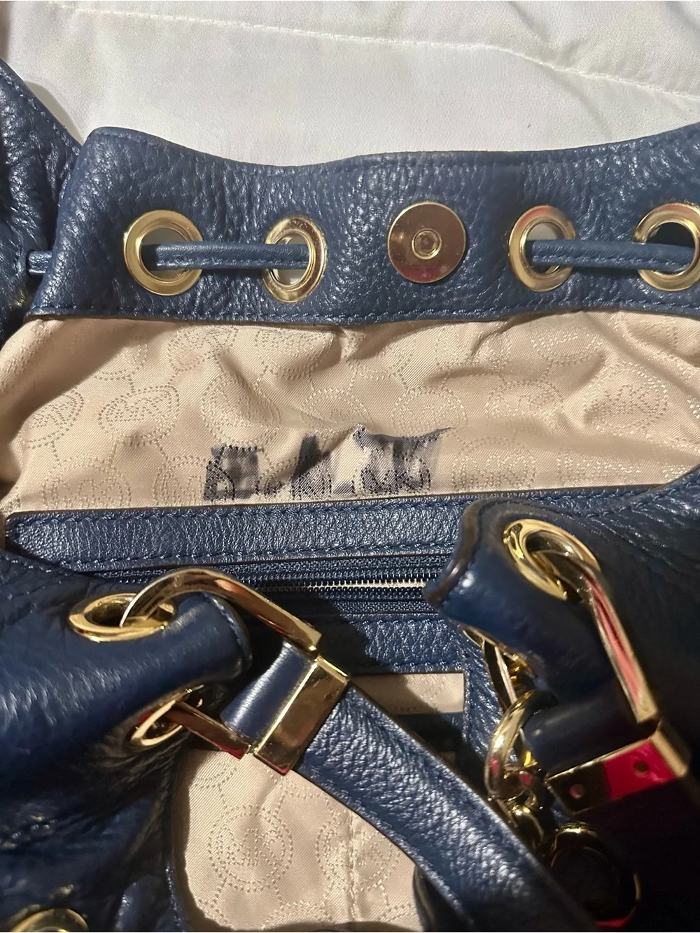 Michael Kors Navy Pebbled Leather Tassel Hobo with Gold Hardware