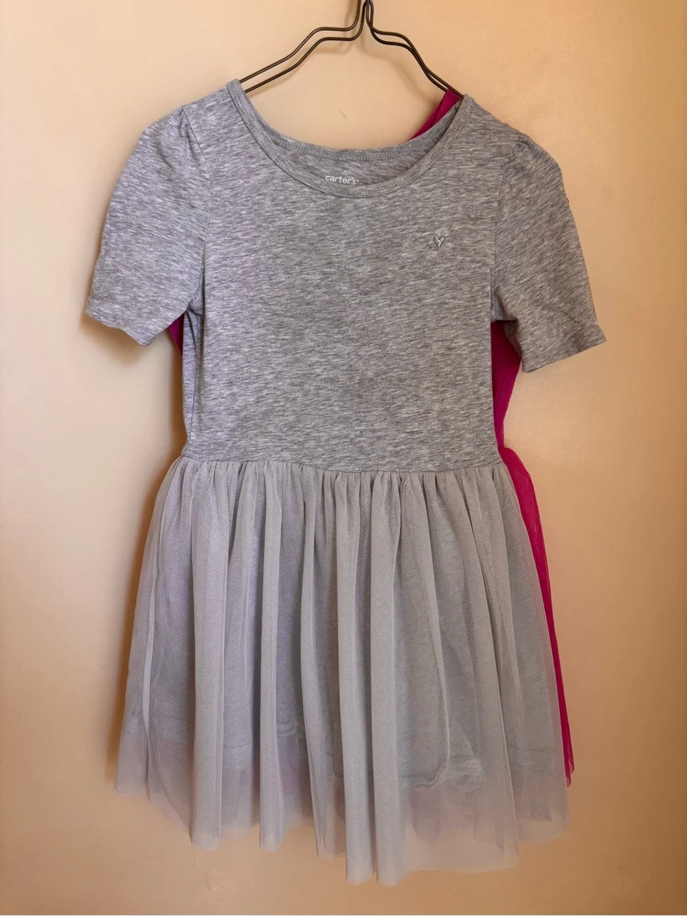 Set of 2 Carter's Grey and Fuchsia Tulle Skirt Mix Dress Duo Girls size 5T