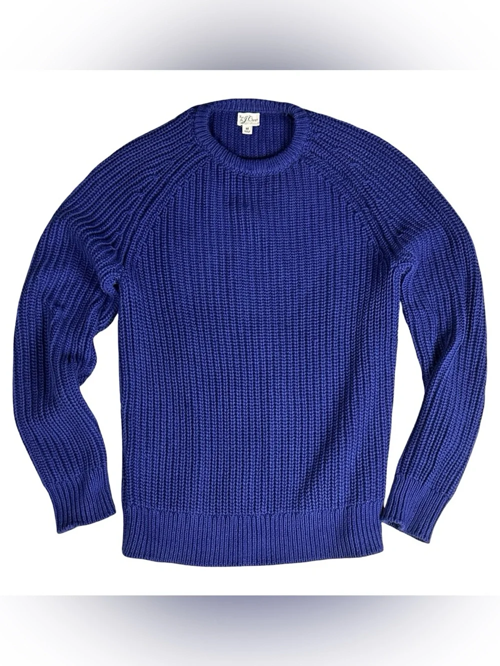 J.Crew Heritage Cotton Shaker-Stitch Fisherman Crewneck Sweater M Vivid Navy