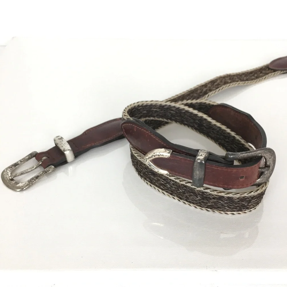 Western Leather & Horse Hair Belt Matching Leg Strap/Hat Band Rodeo Equestrian