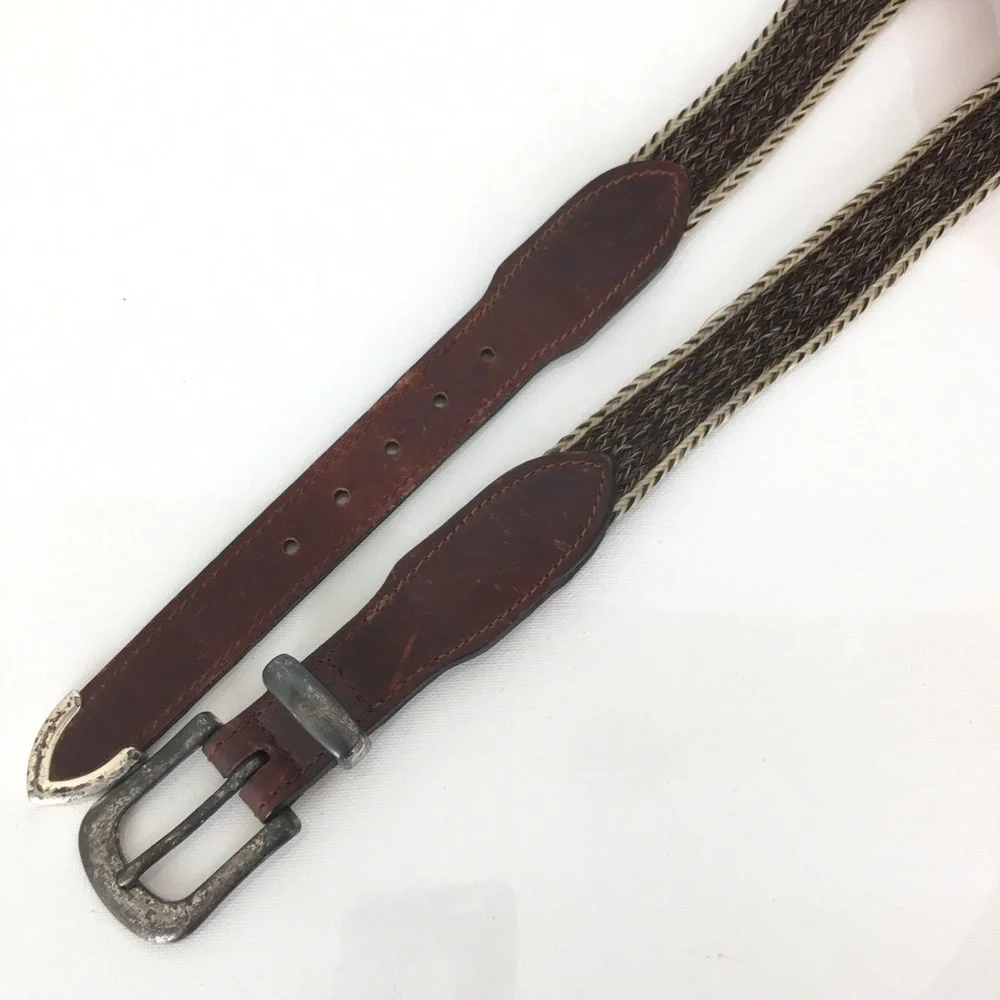 Western Leather & Horse Hair Belt Matching Leg Strap/Hat Band Rodeo Equestrian