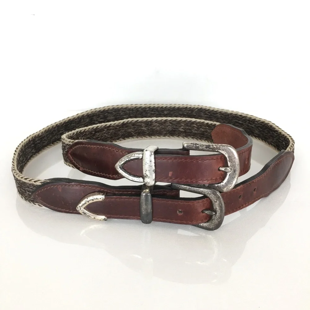 Western Leather & Horse Hair Belt Matching Leg Strap/Hat Band Rodeo Equestrian