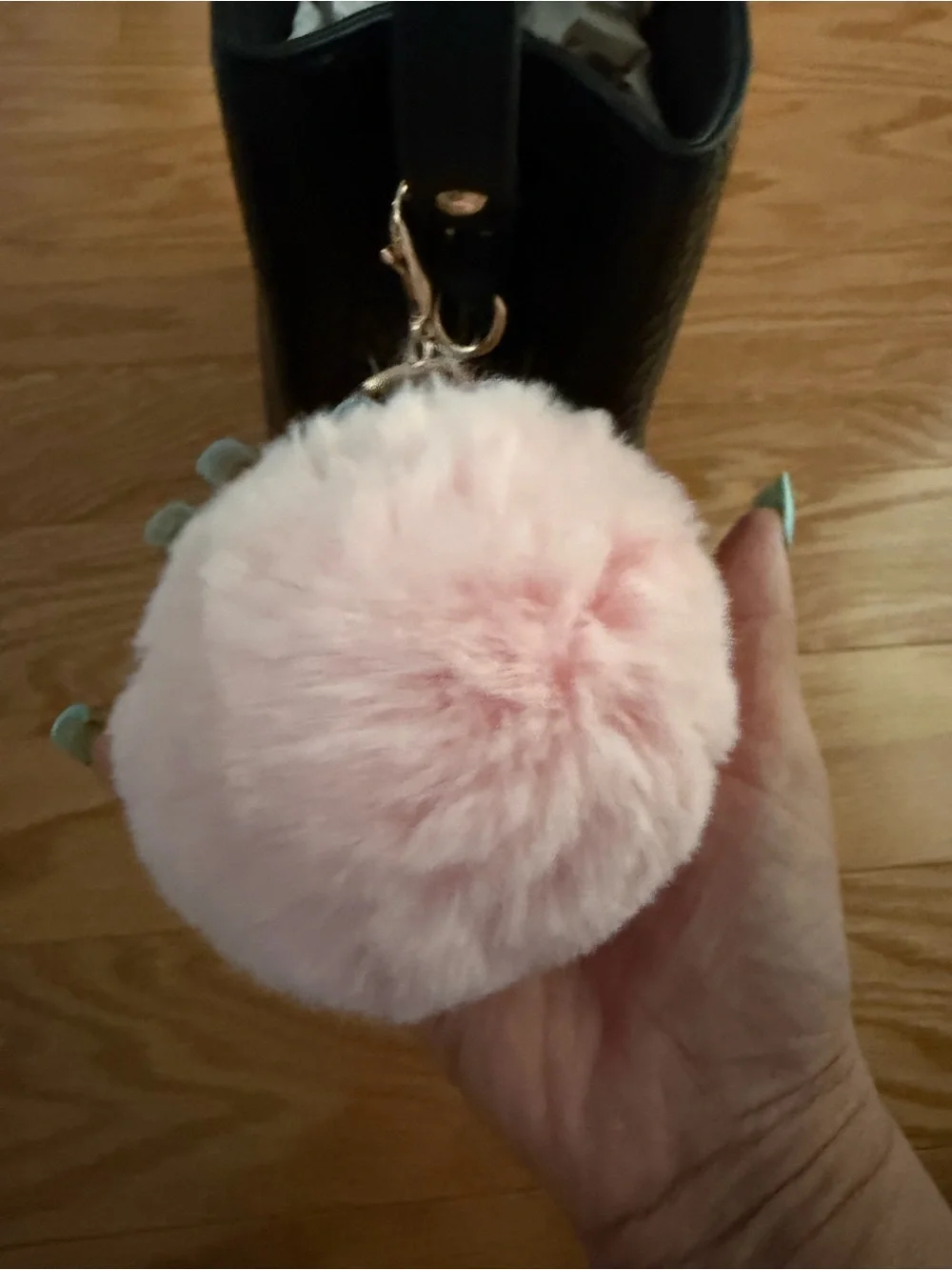 Pink Faux Fur large Pom Pom Keychain