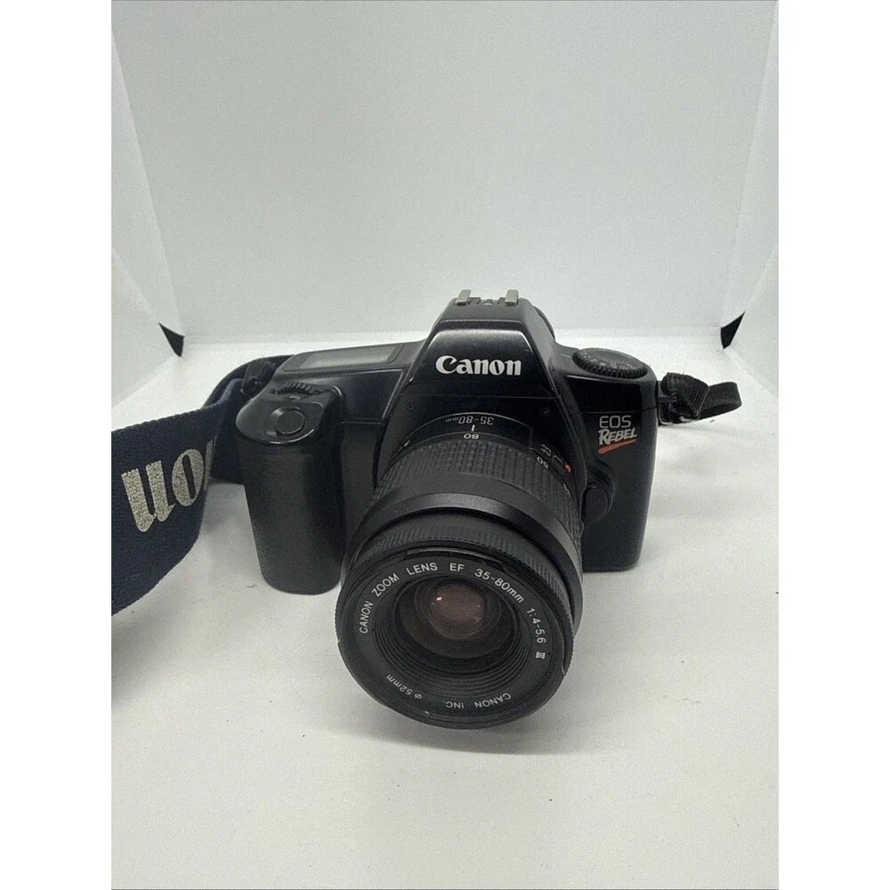 Vintage Canon EOS Rebel 35mm SLR Film Camera With Cannon 35-80 mm Lens & Strap