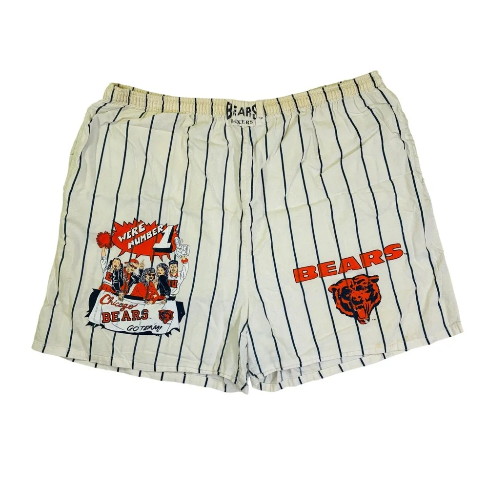 Vintage Chicago Bears Boxers Pinstripe NFL Lounge Shorts Mens Medium White Navy