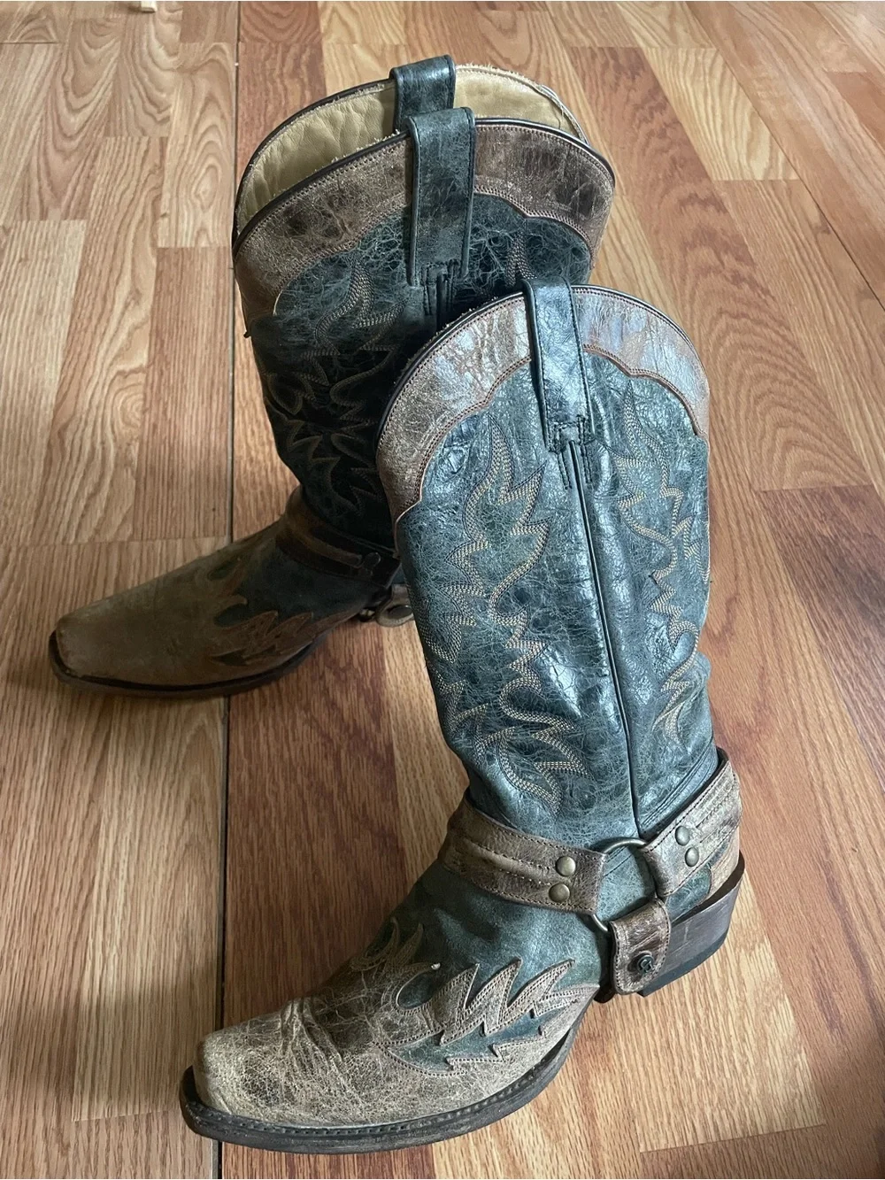 STETSON Outlaw Harness Boots Distressed Dark   Charcoal Blue Gray Men US 9.5 D