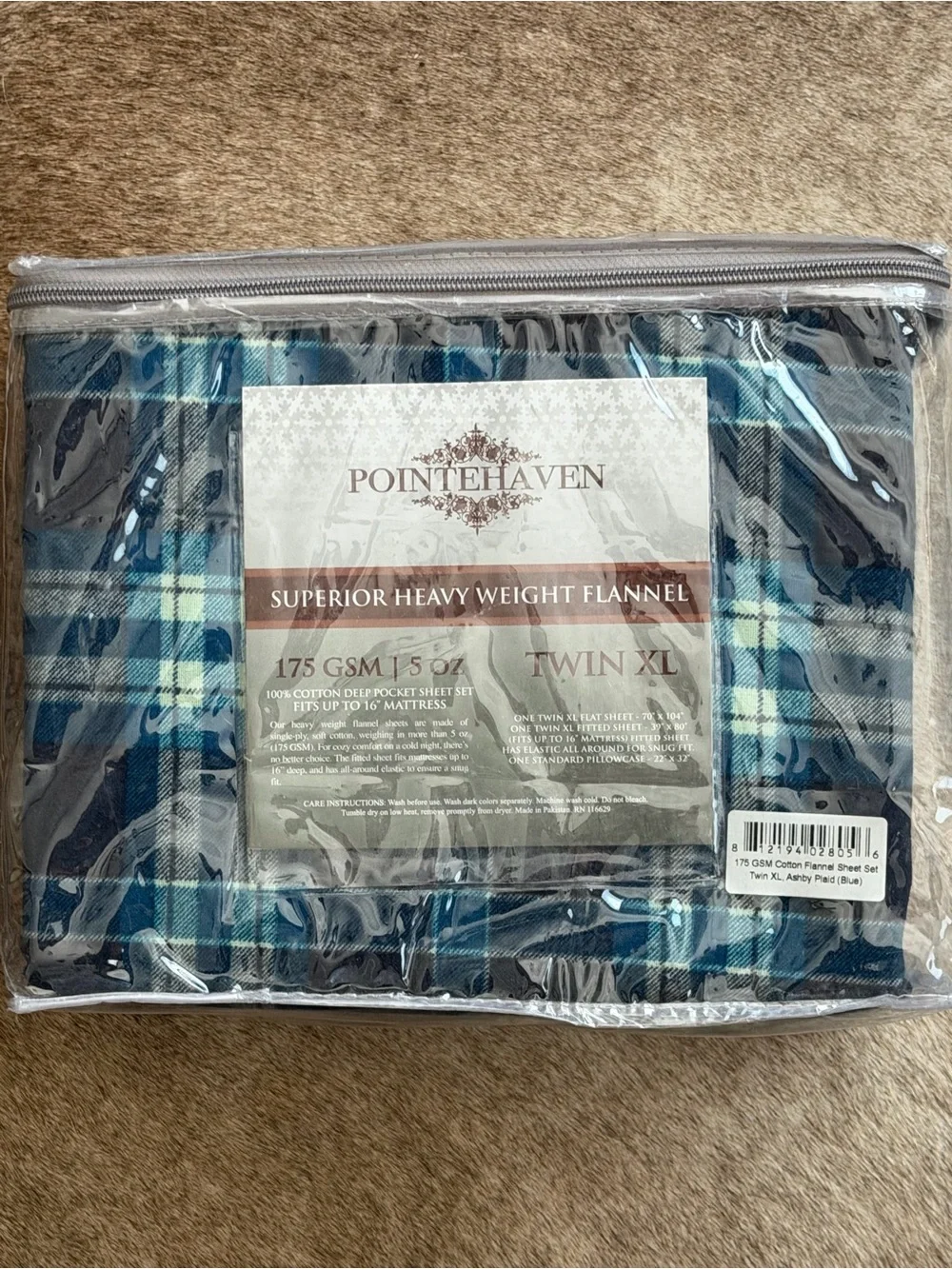 Twin XL Heavyweight Flannel Sheet Set - Blue Plaid