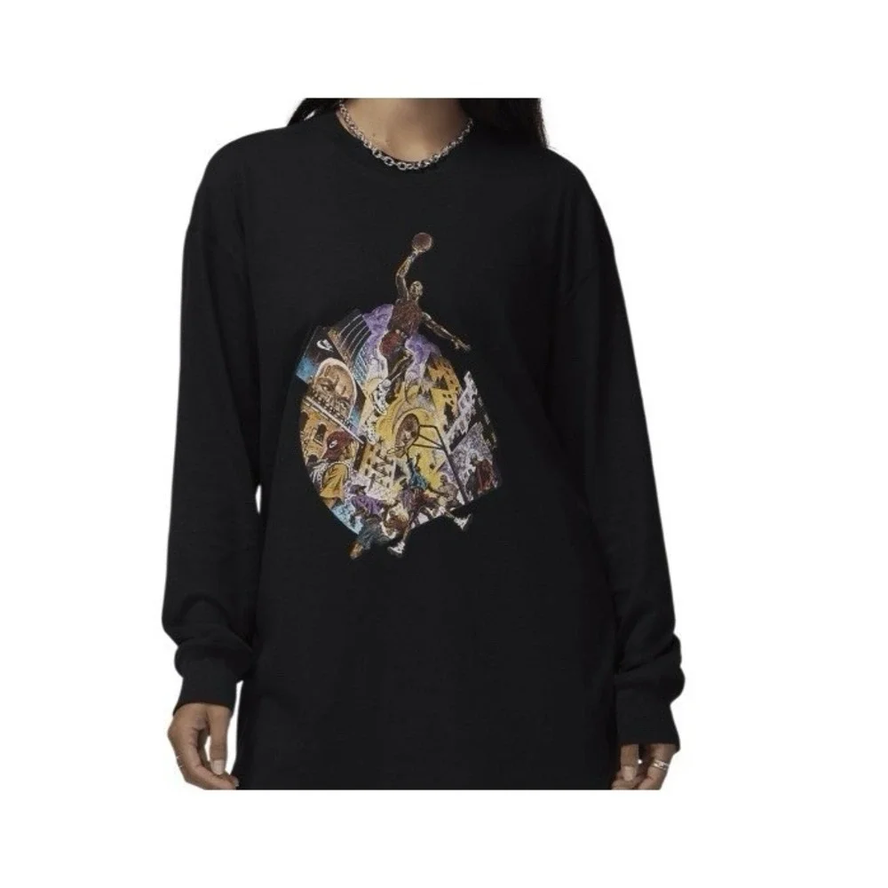 Air Jordan Graffiti‎ Long Sleeve Tee Women Large Oversized Fit Black