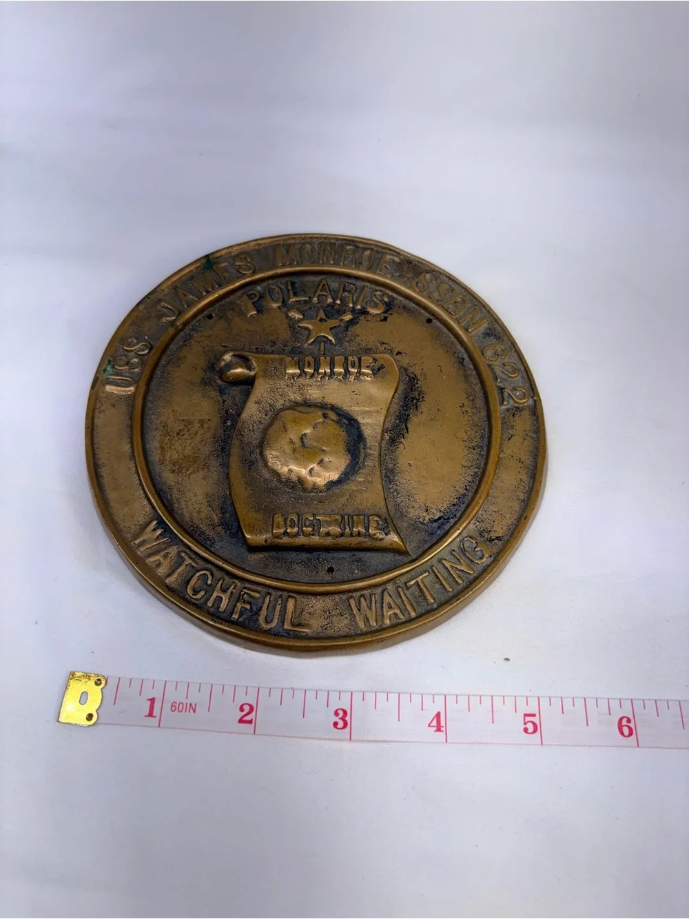 Vintage USS James Monroe SSBN 622 Solid Brass Ship Plaque Medallion Sign
