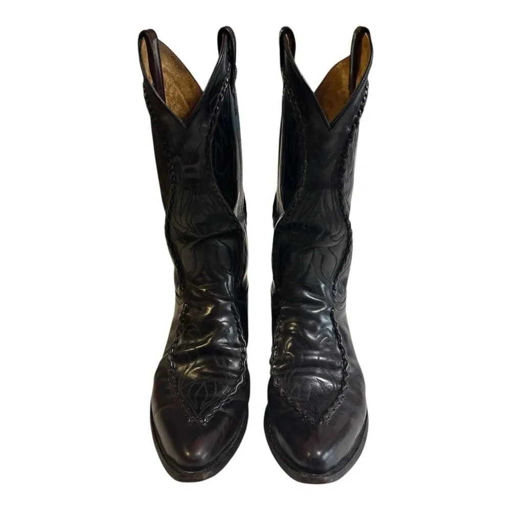 Vtg Dan Post Western Boots Mens 10D Mignon Black Cherry Bucklace Cowboy DP26679