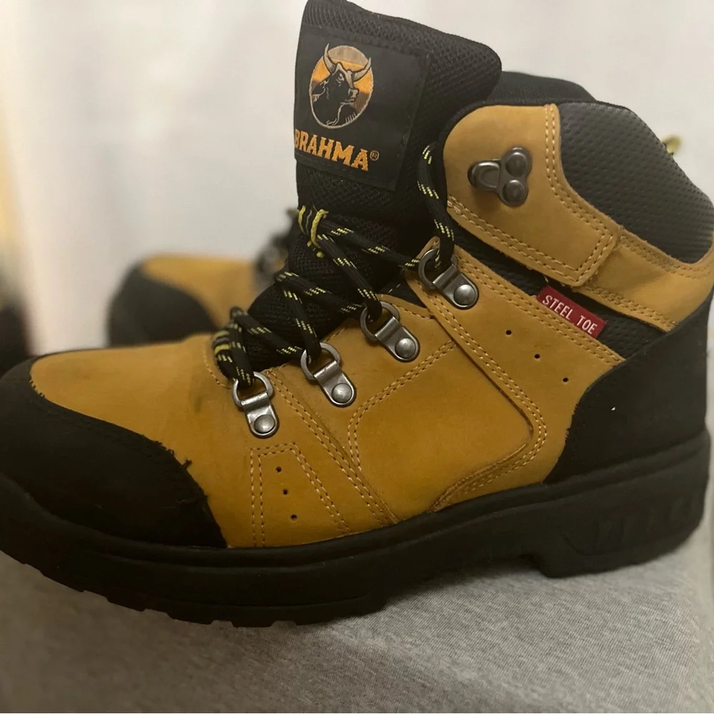 Brahma  Men’s Hightop‎ Steel Toe Work Boots . Safety Size 7.5   gold brown