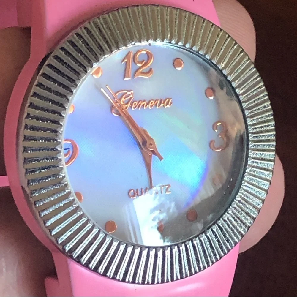 Ladies Geneva bubblegum pink soft silicone cuff watch