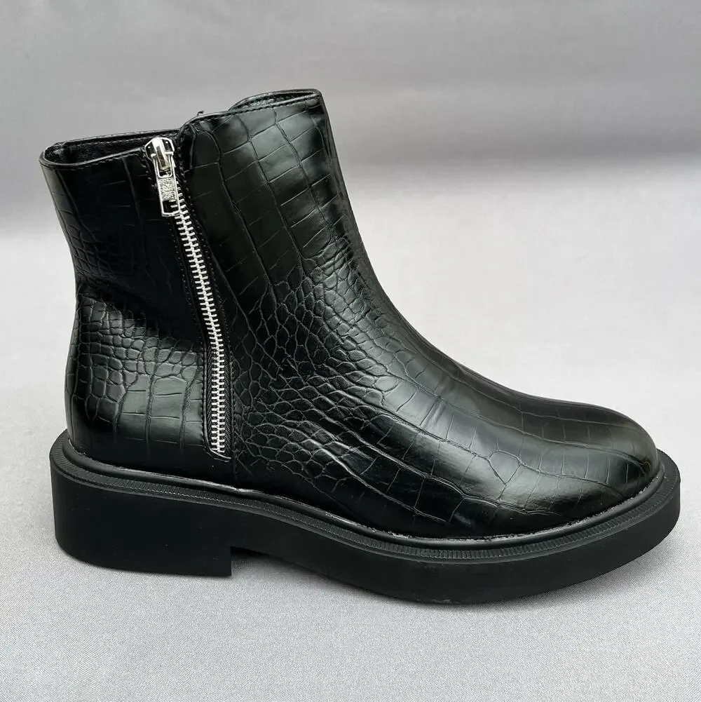 TOPSHOP Kai Zip Black Chelsea Croc Embossed Boots Men's Size 8 US / 41EU NEW
