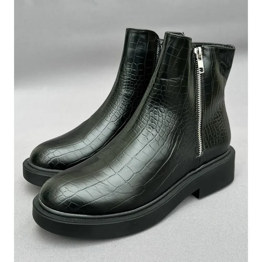 TOPSHOP Kai Zip Black Chelsea Croc Embossed Boots Men's Size 8 US / 41EU NEW