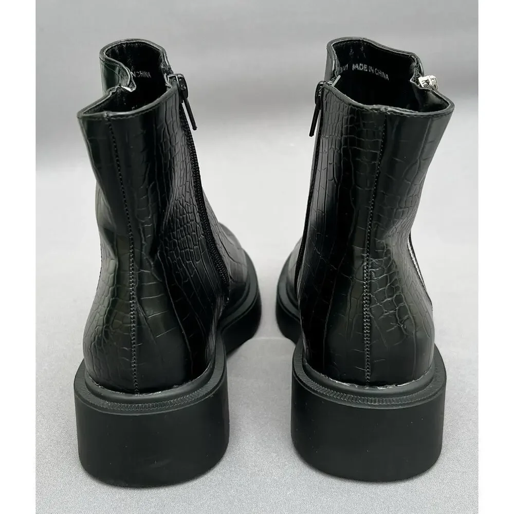 TOPSHOP Kai Zip Black Chelsea Croc Embossed Boots Men's Size 8 US / 41EU NEW