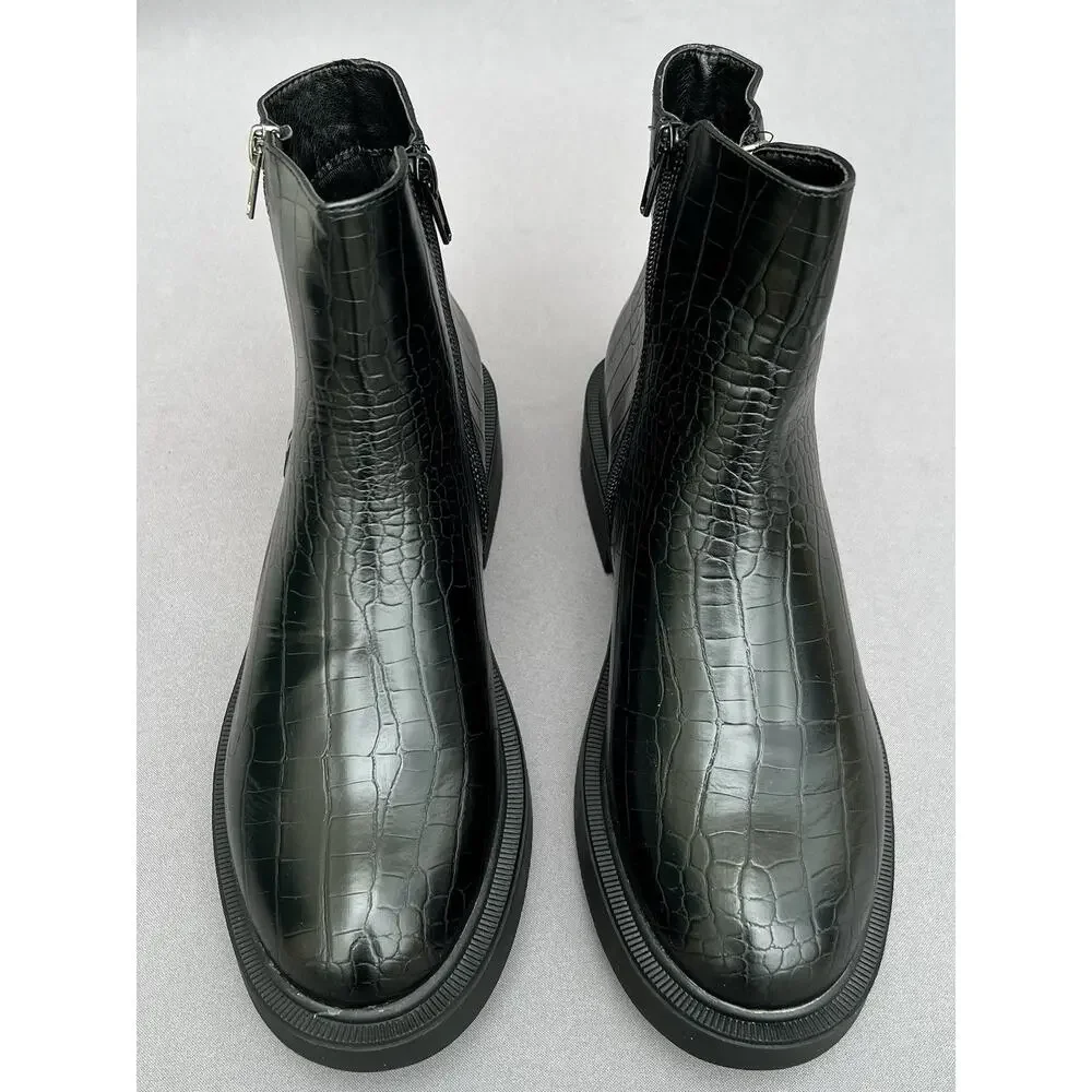 TOPSHOP Kai Zip Black Chelsea Croc Embossed Boots Men's Size 8 US / 41EU NEW