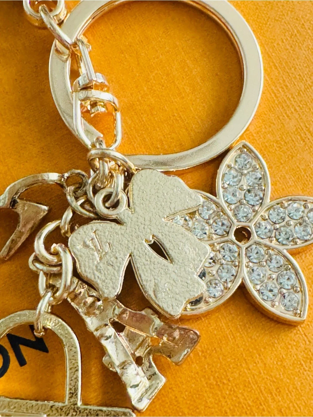 LV Stamped Hardware & Fashion Accents on Gold Key Chain/Bag Charm