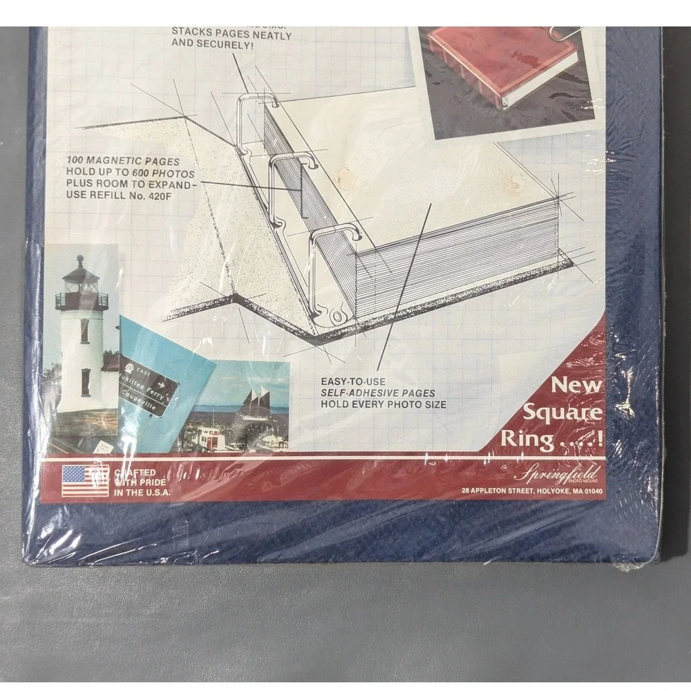 Springfield 100 Magnetic Page Photo Album Navy Blue Square Ring Holds 600 550
