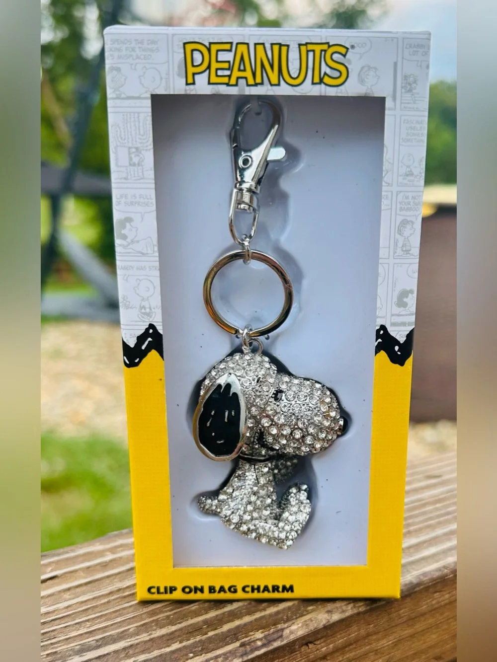 Peanuts Snoopy Silver Rhinestone Clip-On Bag Charm - NIB