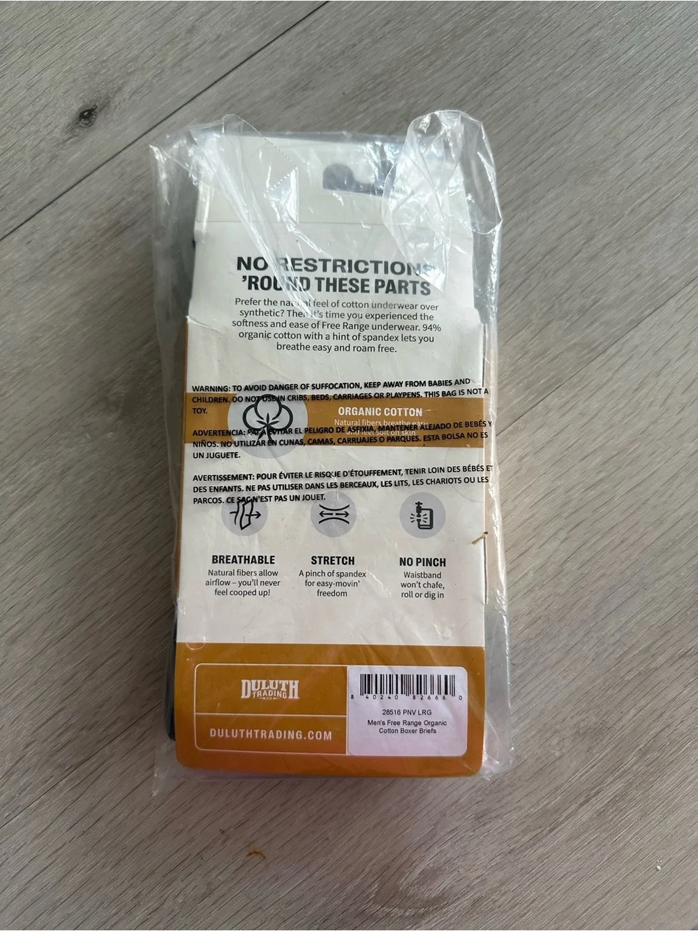 Duluth Free Range Organic Cotton Boxer Briefs Pale Navy Large NWT IN PACKAGE